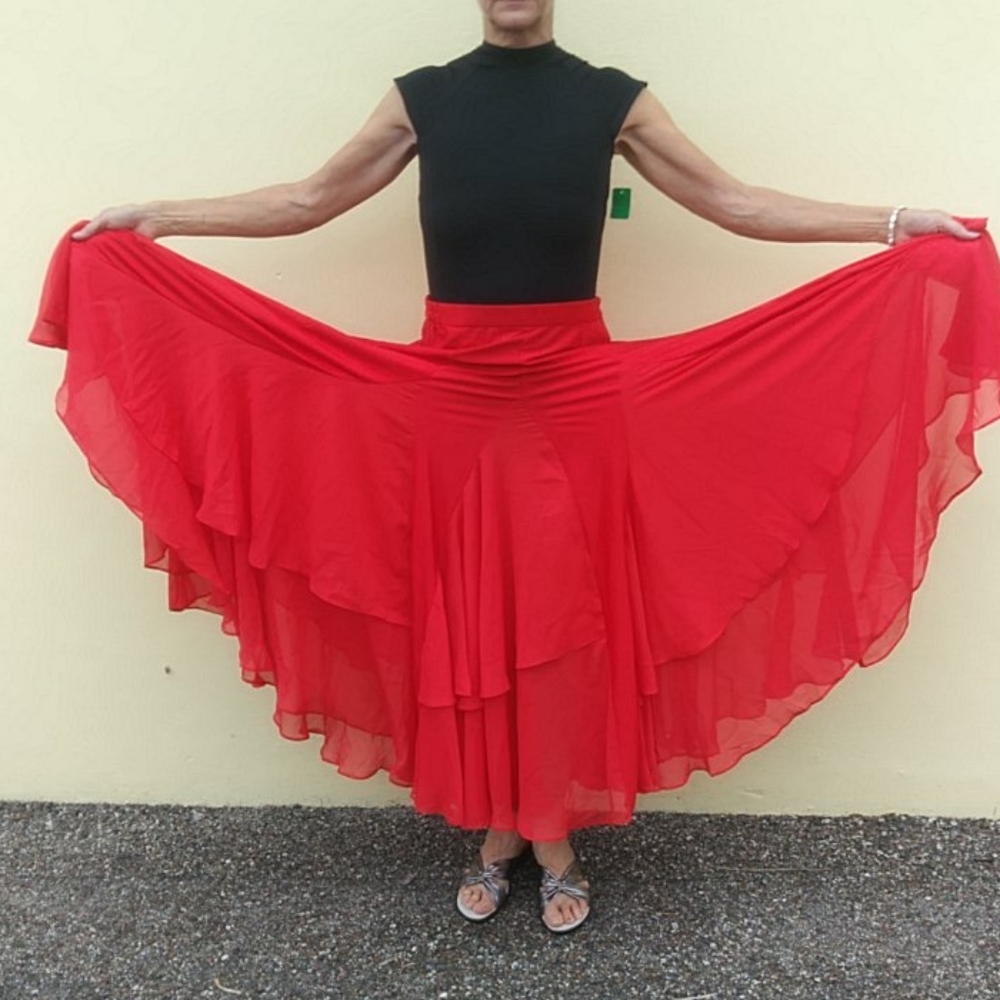 Very Fine Red Long Practice Skirt for Ballroom